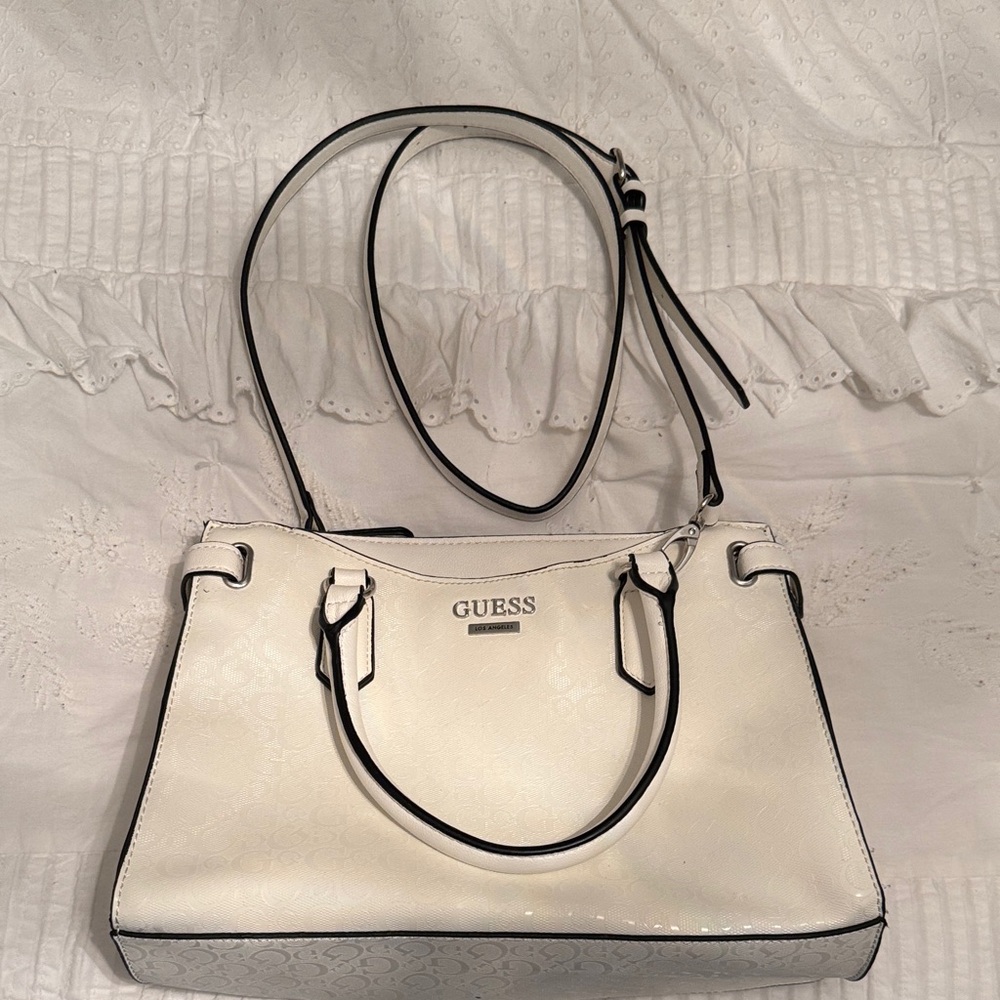 GUESS Cream Shoulder Bag with Black Trim